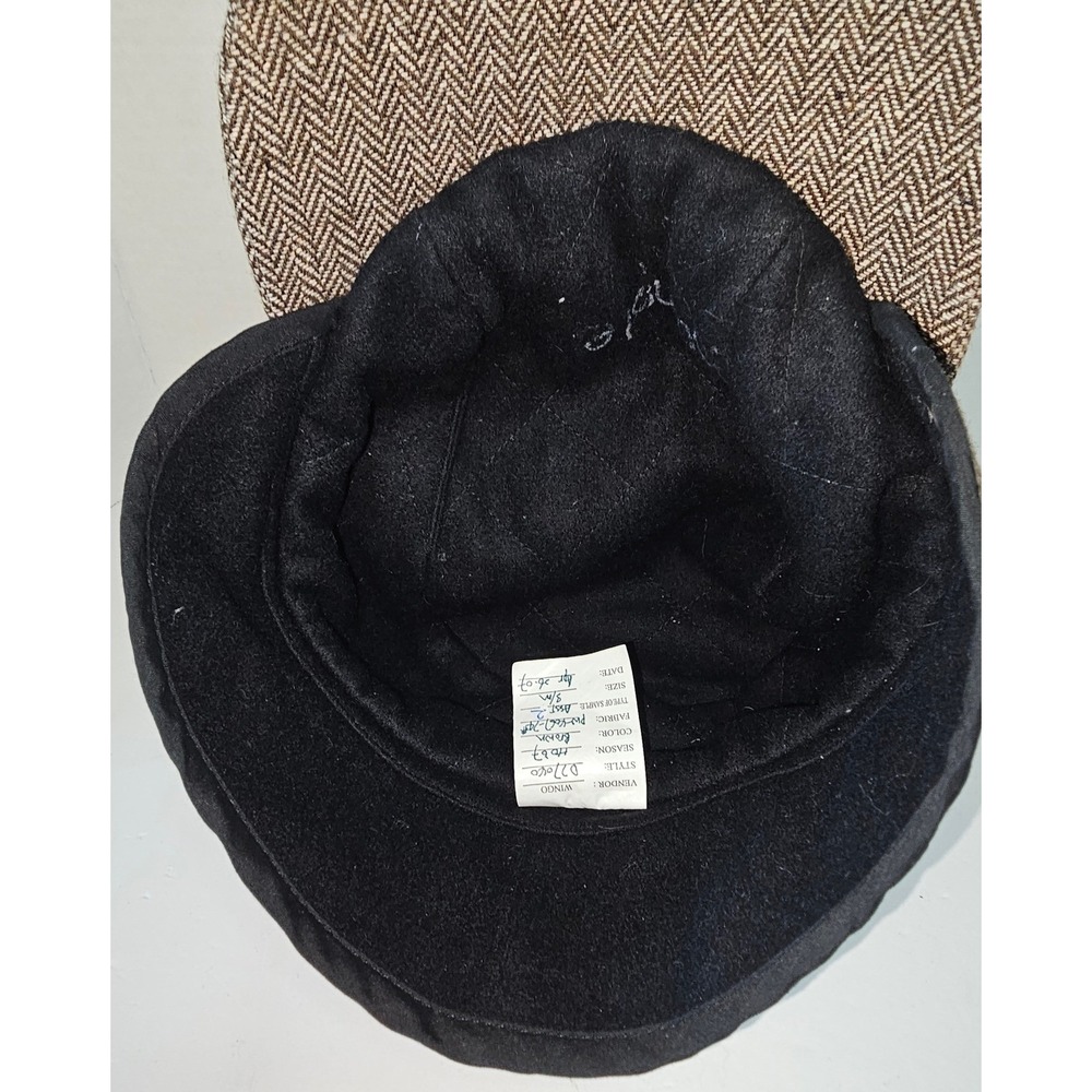 Wingo Mens Herringbone Wool Blend Newsboy Cap Gatsby Style Brown SZ S/M Sample - Picture 6 of 8